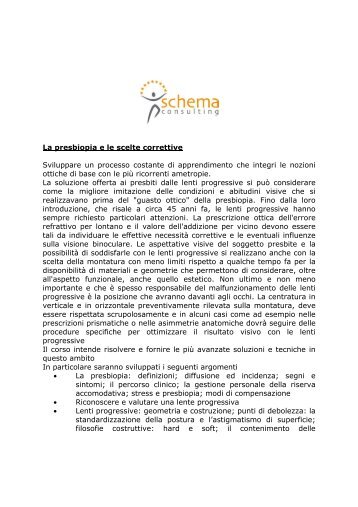 La presbiopia e le scelte correttive - Schema Consulting srl