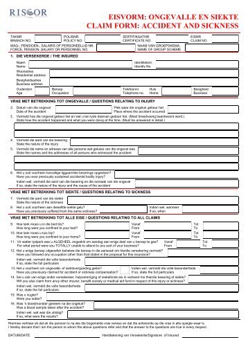 eisvorm: ongevalle en siekte claim form: accident and ... - Riscor