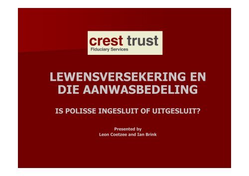 lewensversekering en die aanwasbedeling - Crest Trust Services