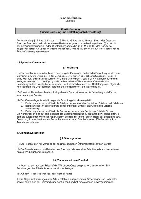 Friedhofsatzung pdf - Gemeinde Ötisheim