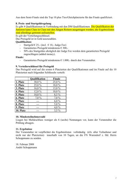 Besondere Bestimmungen/Regeln für die ... - NRHA