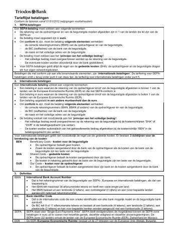 Tarieflijst SEPA- & internationale betalingen - Triodos