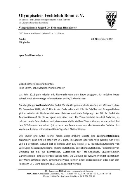 Newsletter November 2012 - Olympischer Fechtclub Bonn