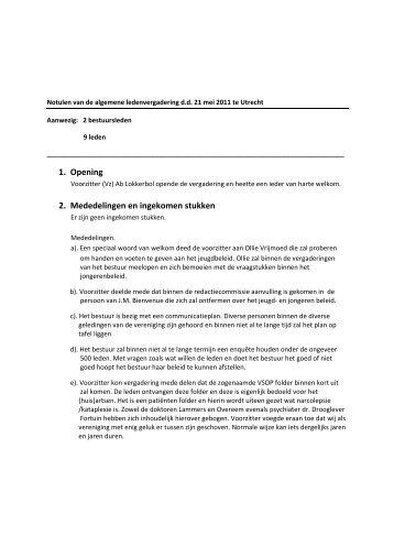 Notulen ALV 21.05.11 - Nederlandse Vereniging voor Narcolepsie