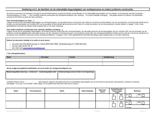 Verklaring m.b.t. de identiteit van de uiteindelijke begunstigde ... - Axa