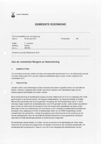 (Sociaal cultureel) Welzijnswerk 2014 - Gemeente Roermond