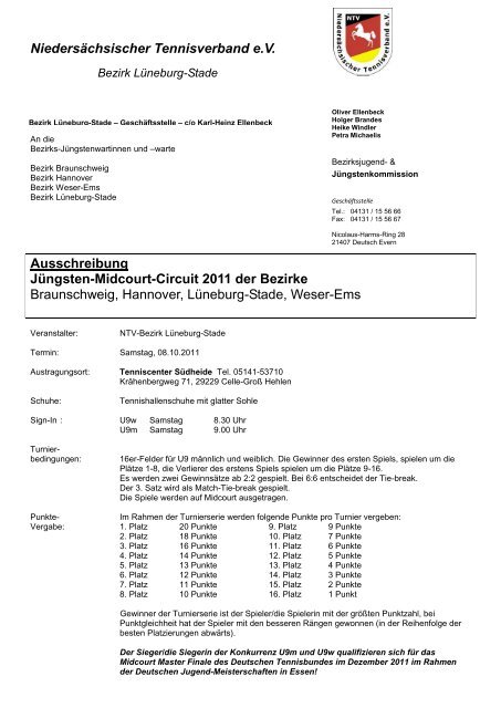 Ausschreibung Jüngsten-Midcourt-Circuit 2011 der Bezirke - NTV