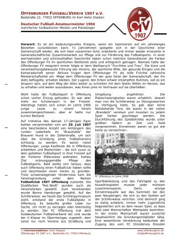Die OFV-Vereinsgeschichte von 1907 bis heute - Offenburger FV
