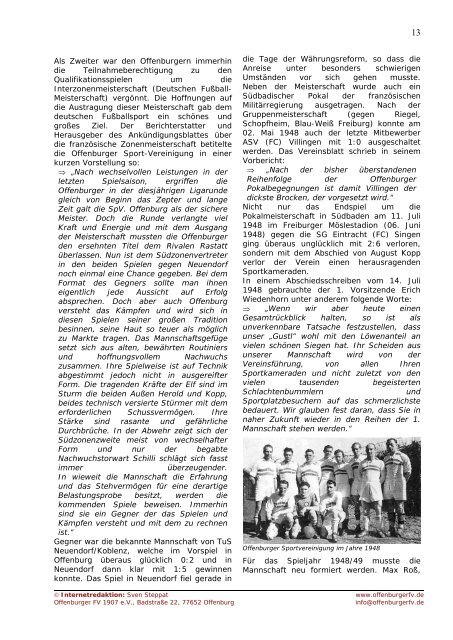 Die OFV-Vereinsgeschichte von 1907 bis heute - Offenburger FV