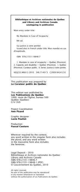 My mandate in case of incapacity - Le Curateur public du Québec ...