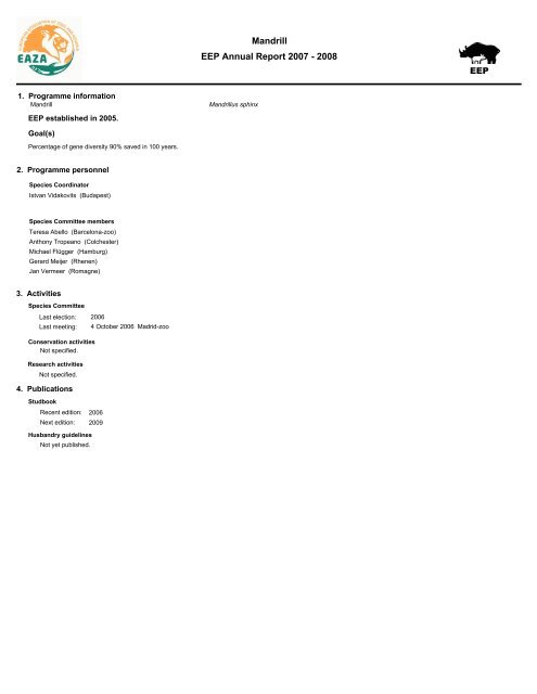 EAZA Yearbook 2007/2008 - European Association of Zoos and ...