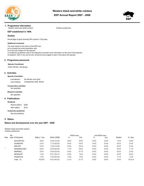 EAZA Yearbook 2007/2008 - European Association of Zoos and ...