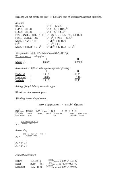 Bepaling van het gehalte aan ijzer (II) in Mohr's zout - 001 - Verslag