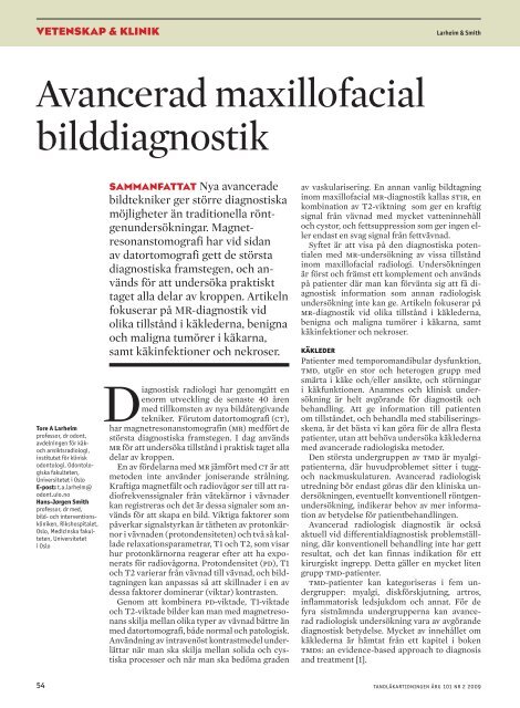 Avancerad maxillofacial bilddiagnostik - Tandläkartidningen