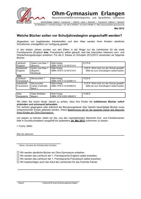 Merkblatt Bücher und Wahlfächer - Ohm-Gymnasium