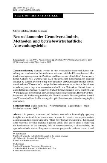 Neuroökonomie: Grundverständnis, Methoden und ... - Springer