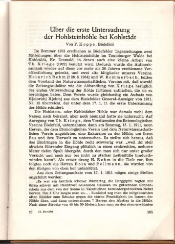 KOPPE, F. (1954): Über die erste Untersuchung der Hohlsteinhöhle ...