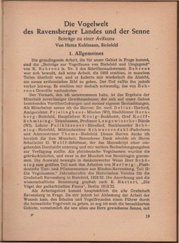 (1950): Die Vogelwelt des Ravensberger Landes und der Senne