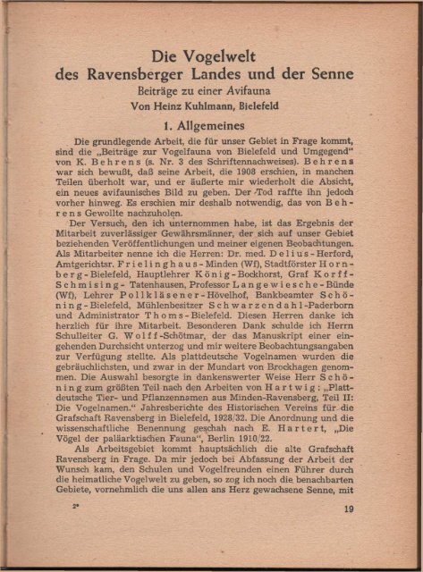 (1950): Die Vogelwelt des Ravensberger Landes und der Senne