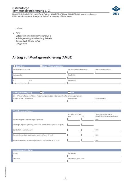 Antrag auf Montageversicherung (AMoB) - OKV-online