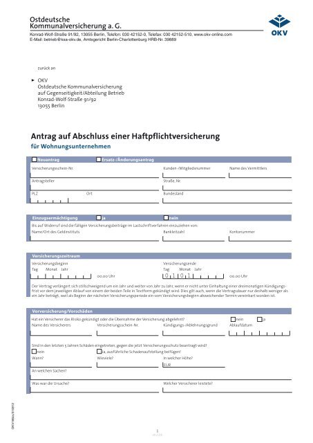 Antrag auf Abschluss einer Haftpflichtversicherung - OKV-online