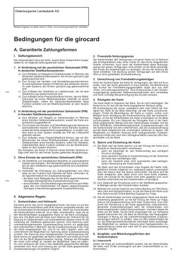Bedingungen für die girocard - Oldenburgische Landesbank