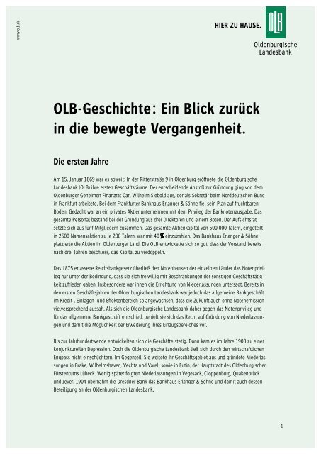 OLB-Geschichte - Oldenburgische Landesbank