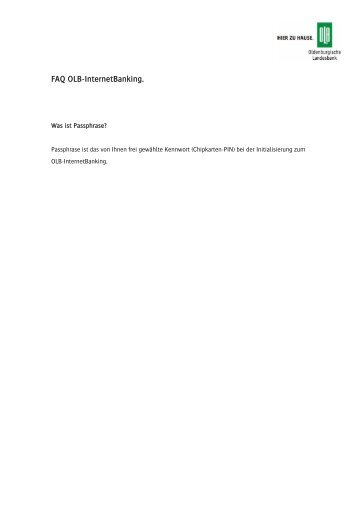 FAQ OLB-InternetBanking. - Oldenburgische Landesbank