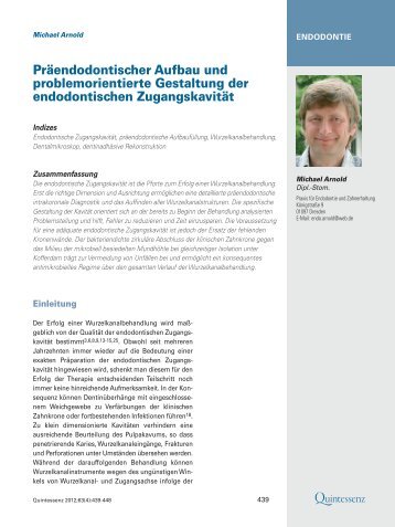 Präendodontischer Aufbau und problemorientierte Gestaltung der ...