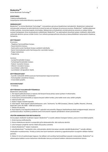 Biodentine käyttöohje (pdf) - Sirowa Helsinki