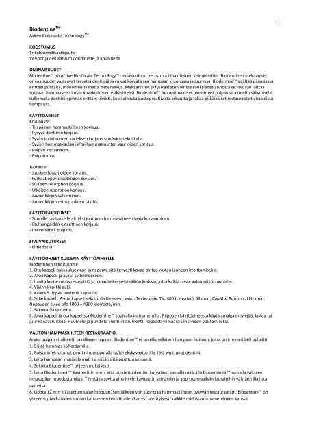 Biodentine käyttöohje (pdf) - Sirowa Helsinki