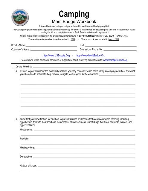 Fire Safety Merit Badge Worksheet