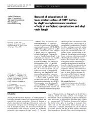 Removal of solvent-based ink from printed surface of HDPE bottles ...