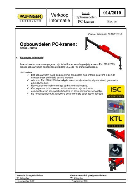 Productinformatieblad PIA 2010-014 - Palfinger