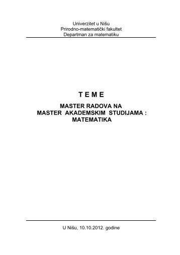 Teme Master radova - Matematika (školska 2012/2013) - Prirodno