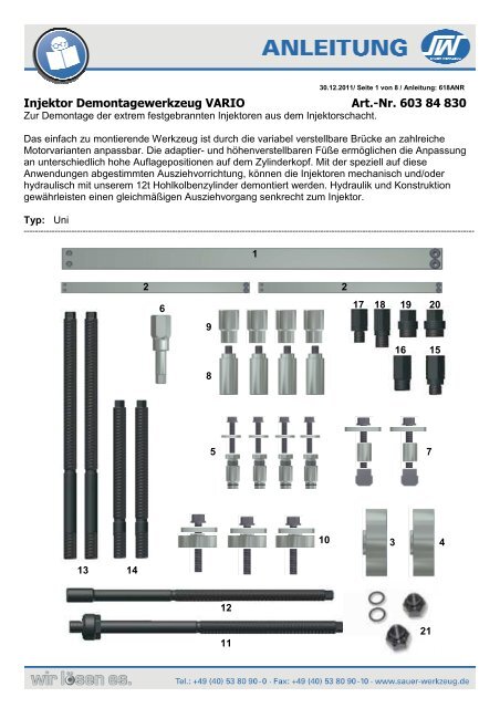 Injektor Demontagewerkzeug VARIO Art.-Nr. 603 84 830 - SAUER ...