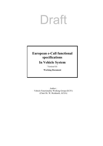 European e-Call functional specifications In Vehicle System