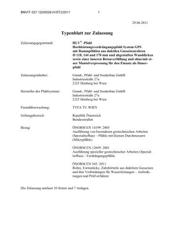Typenblatt zur Zulassung - Grund-, Pfahl- und Sonderbau Gmbh