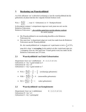 2. Berekening van Waarskynlikheid 2.1 Waarskynlikheid ... - AdMaths