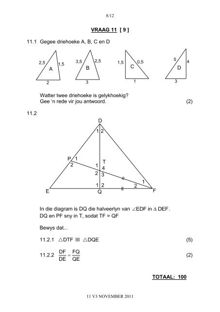 GR. 11 WISKUNDE DERDE VRAESTEL NOVEMBER ... - AdMaths