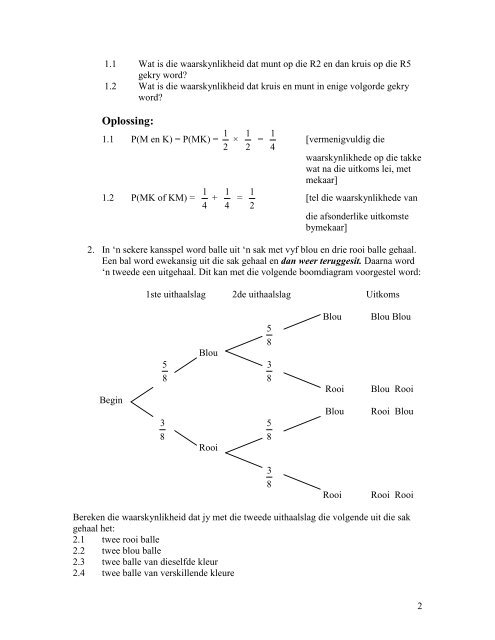 4. Waarskynlikheid : Boomdiagramme Voorbeelde: - AdMaths