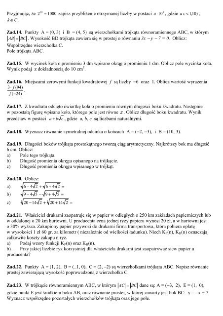 Zadania przygotowawcze na konkurs matematyczny „EUKLIDES”