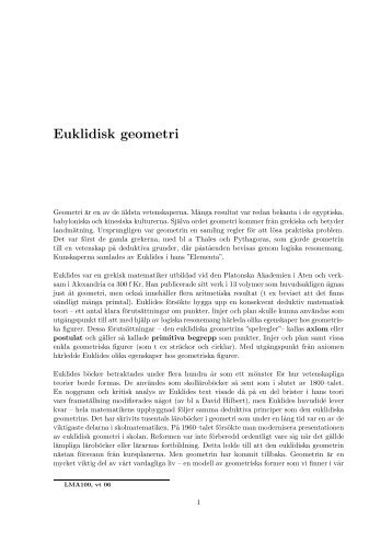 Euklidisk geometri - Matematiska vetenskaper