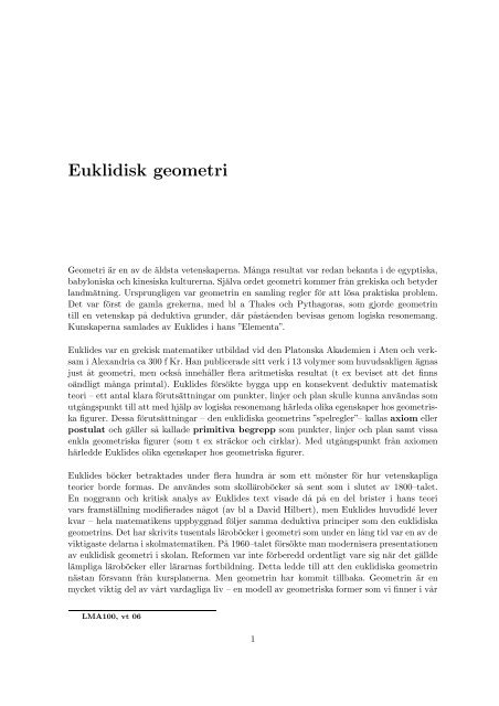 Euklidisk geometri - Matematiska vetenskaper