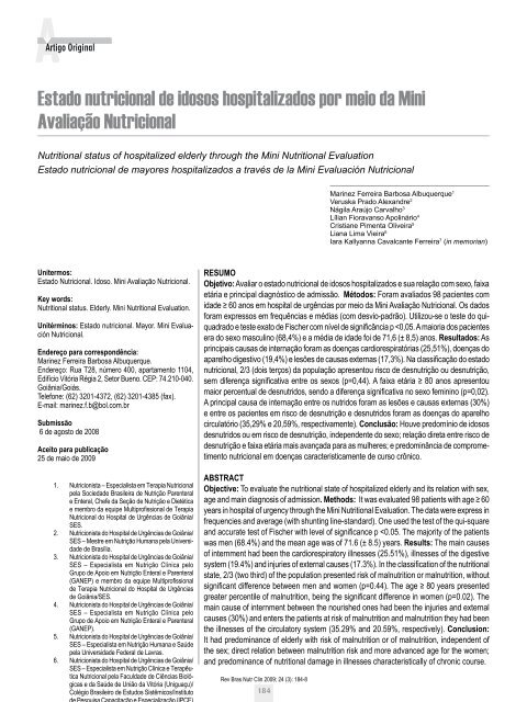 Artigo - Sociedade Brasileira de Nutrição Parenteral e Enteral