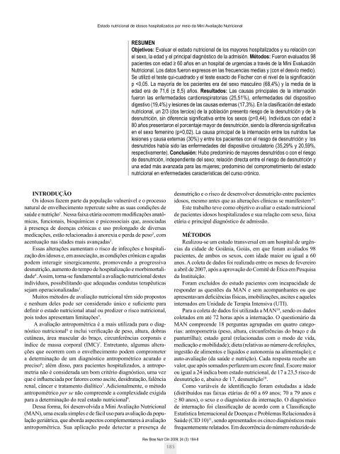 Artigo - Sociedade Brasileira de Nutrição Parenteral e Enteral