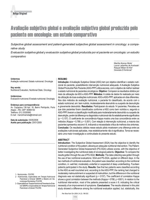 Artigo - Sociedade Brasileira de Nutrição Parenteral e Enteral