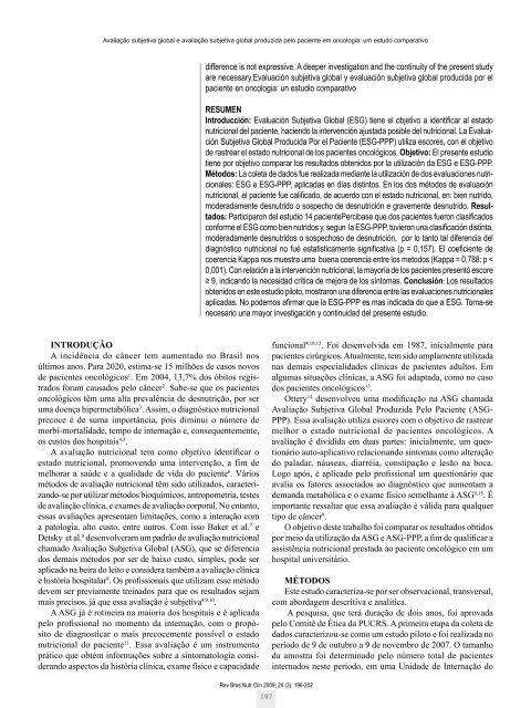 Artigo - Sociedade Brasileira de Nutrição Parenteral e Enteral