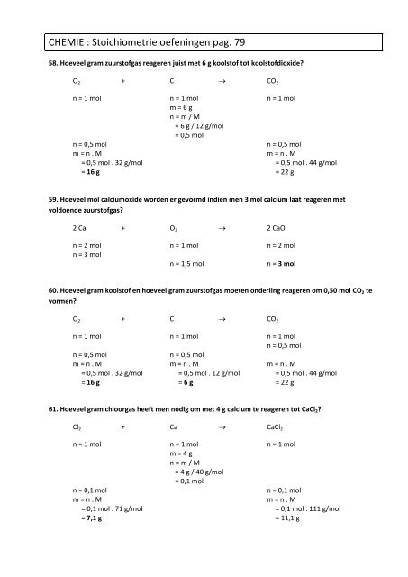 CHEMIE : Stoichiometrie oefeningen pag. 79