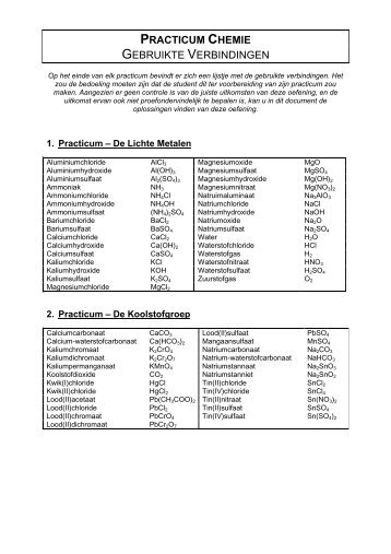 Practicum Chemie - gebruikte verbindingen - Neverland